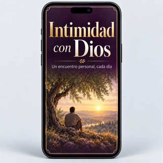 Mockup del ebook Intimidad con Dios en la pantalla de un celular